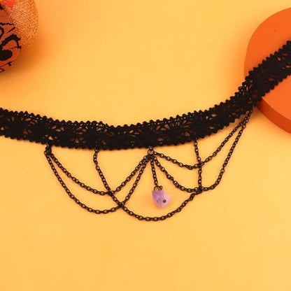 Todenb Gothic Choker Witch Necklace for Women Lace Vampire Collar Necklace Y2K Goth Black Zirconia Pendant Necklaces Halloween Dark Bridal Vampire Witch Party Jewelry Accessories - style: Style-C