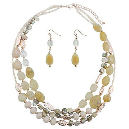 Coiris 3 Multi Layer Shell Glass Beaded Fashion Necklace for Women 21" - color: N0001-beige