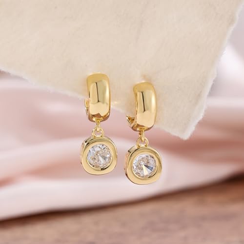 NIXMAX Trendy Gold Dangle Earrings for Women, Chunky Statement CZ Hoops | Bezel-Set Cubic Zirconia Charm, 14K Gold Plated, Lightweight Hypoallergenic Jewelry, Fashion Accessories, Gifts for Women - color: Gold-Chunky Round Hoops