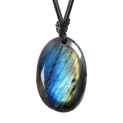 Natural Raw Crystal Necklace for Women Irregular Stone Necklaces Spiritual Gemstone Pendant with Adjustable Rope - color: A-Labradorite