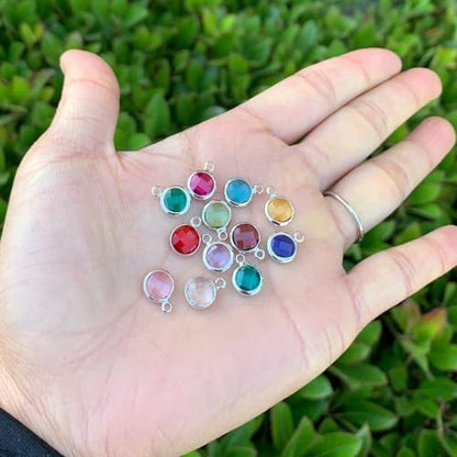 Adabele 1 Set Grade A Mixed Dangle Birthstone Charm 8mm Crystal Bead Sterling Silver Plated (12pcs) - color: Silver, size: 8mm (0.31") -12pcs