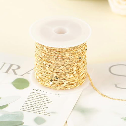 Jabogrii 32.8 Feet 18K Gold Plated Brass Jewelry Making Chains Bulk Roll | Flat Round Chain DIY Necklace Bracelet Chain for Jewelry Making - color: Flat Round Gold