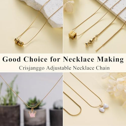 Crisjanggo 20 Inches Necklace Chain Bulk Adjustable Gold Plated Necklace | 10 Pcs Stainless Steel Dainty Thin Chain for Jewelry Making with Rubber Stopper Beads - color: Gold S