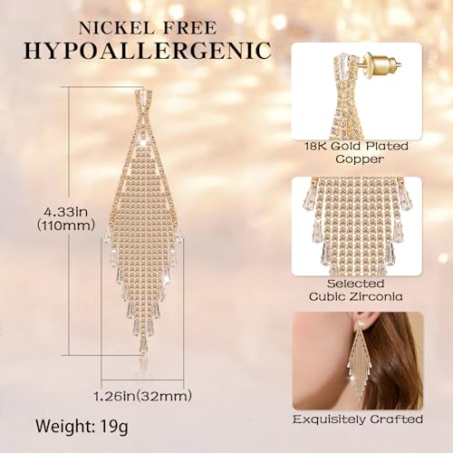 Dangle Earrings for Women，Crystal Drop Earrings Zirconia Rhinestone Dangling Earrings for Women Prom Party Jewelry Gifts，Dangle Fashion Jewelry Crystal Earrings for Women and Girls - color: Gold
