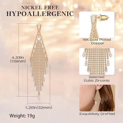 Dangle Earrings for Women，Crystal Drop Earrings Zirconia Rhinestone Dangling Earrings for Women Prom Party Jewelry Gifts，Dangle Fashion Jewelry Crystal Earrings for Women and Girls - color: Gold