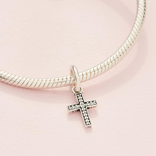PANDORA Sparkling Cross Dangle Charm - Faith Symbol Design with Cubic Zirconia Stones - Hand-Finished - Jewelry for Her with Gift Box - Compatible with Moments & ME Charm Bracelets - Sterling Silver