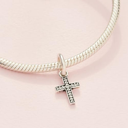 PANDORA Sparkling Cross Dangle Charm - Faith Symbol Design with Cubic Zirconia Stones - Hand-Finished - Jewelry for Her with Gift Box - Compatible with Moments & ME Charm Bracelets - Sterling Silver