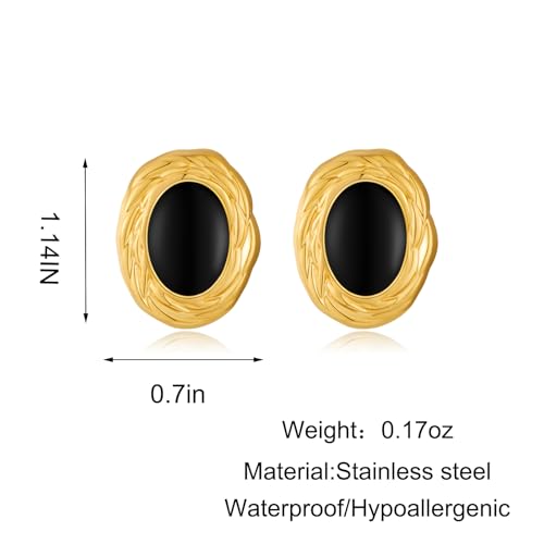 RAUCHBE Big Chunky Gold Earrings for Women Vintage Black Oval Earring Onyx Statement Earrings Trendy Jewelry - style: C