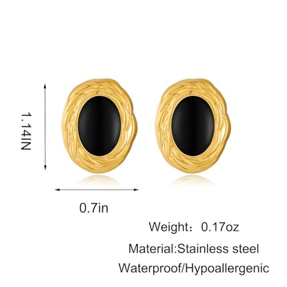 RAUCHBE Big Chunky Gold Earrings for Women Vintage Black Oval Earring Onyx Statement Earrings Trendy Jewelry - style: C