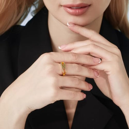 Cicy Bell Initial Rings for Women 18k Gold Plated Adjustable Rings | Open Signet Rings, Bold Letter, Personalized Engraved, For Party - color: Initial-M