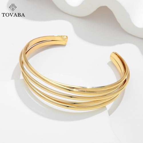 Chunky 14k Gold Cuff Bracelets for Women - Non Tarnish Teardrop Bangle Multi-layer Cross Wire Open Bracelets - color: 01 Gold-Wire Cuff Bracelets