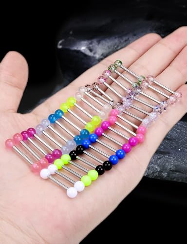 14G 16G Glow in Dark Nipple Tongue Rings Piercing Jewelry Stainless Surgical Steel Straight Barbells Tongue Nipple Rings Piercing Jewelry For Women Men 12MM 14MM 16MM 19MM 22MM Bar Length - size: 16G-14MM Bar