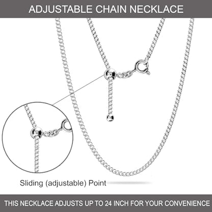 LeCalla 925 Sterling Silver Italian Jewelry Adjustable Chain Necklace, Sliding Bolo Chain Necklace for Women Slider Chain 14 to 24 Inch. - color: Curb Chain