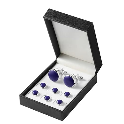 Men's Cufflinks & Tuxedo Studs Set - 316L Stainless Steel Formal Wedding Jewelry, Groomsmen Gift Set with Gift Box - color: 6pcs Blue Gold