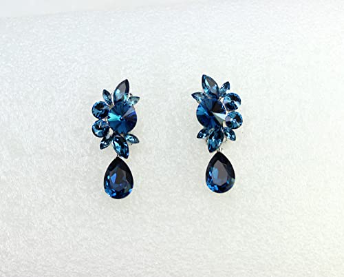 Faship Statement Dangling Floral Clip On Earrings For Women - color: Navy Blue