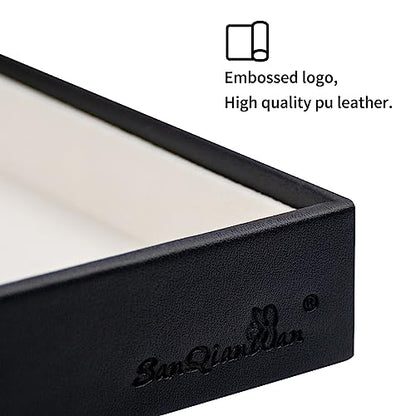 Leather Jewelry Organizer Trays Storage Drawer Display Case | Velvet Liner Stackable for Necklace,Rings and Earring (Black4) - color: Black4
