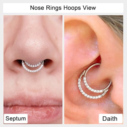 Titanium 16G Septum Ring Piercing Jewelry Nose Rings Hinged Clicker Hoop | G23 Titanium Silver Gold Hinged Segment Daith Piercing Jewelry Non-irritating , Clicker Septum Nose Piercing Jewelry Hoops - color: 09 Circle CZ-Gold, size: 16G-10mm