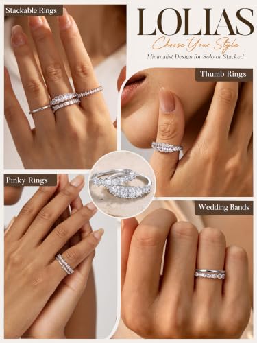 LOLIAS Gold Stackable Rings for Women Non Tarnish Engagement Wedding Bands | Hypoallergenic,Dainty Cubic Zirconia Wedding Ring Set,Minimalist Trendy Statement Promise Thumb Rings Stacking Size 5-10 - style: Sparkly-Silver