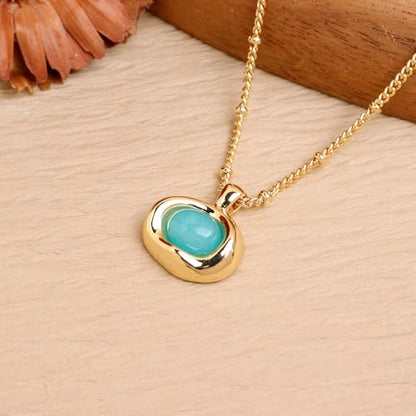 Jean Beau Gold Stone Pendant Necklaces for Women, Chunky Gemstone Dangle Necklace Wedding Prom Fashion Jewelry Gift - color: Amazonite Blue