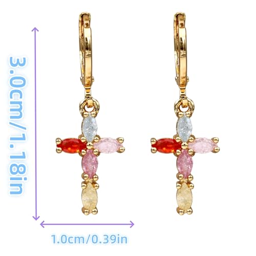 18K Gold Plated Flower Dangle Earrings for Women, Hypoallergenic Cubic Zirconia Earrings, Elegant CZ Drop Earrings, Statement Jewelry Gifts Party Fashion - style: OBS7525-Cross