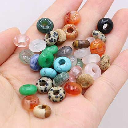 50pcs Natural Semi-Precious Stone Large Hole Loose Beads Abacus Shape Fashionable Opal Amethyst Unakite Rose Quartz Charm Beads for Making Necklace Bracelet - color: 5x10mm