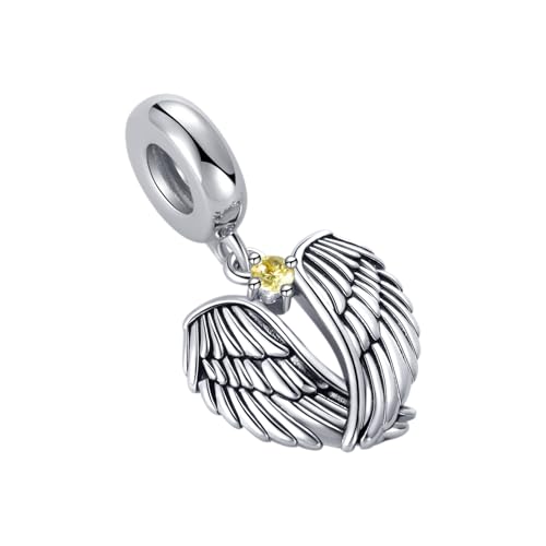 LSxAB Guardian Angle Wings Jan-Dec Birthstone Charm Compatible with Pandora Charms Bracelets for Women Charm - style: 11 Yellow