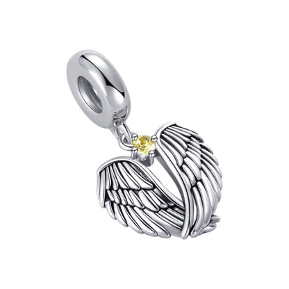 LSxAB Guardian Angle Wings Jan-Dec Birthstone Charm Compatible with Pandora Charms Bracelets for Women Charm - style: 11 Yellow