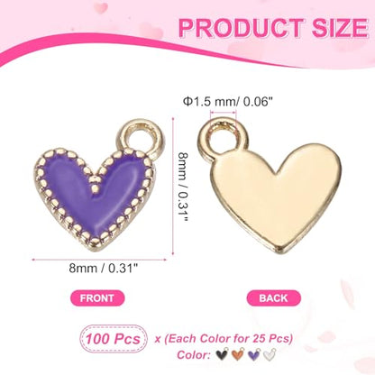 MECCANIXITY Enamel Alloy Heart Charm,Valentine Heart Pendants Love Jewelry Making Charm for DIY Necklace Bracelet Earrings Keychain - color: Black/White/Purple/Orange