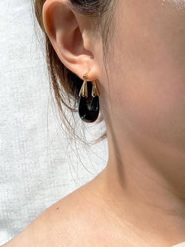 Acrylic Hoop Earrings for Women, Gold Plated Resin Chunky Hoops, Lightweight Teardrop Oval Round Drop Earrings Hypoallergenic Fun Fashion Trendy Jewelry