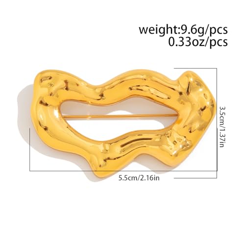 Geometric Teardrop Brooch for Women Gold Silver Statement Metal Brooch Pins Chunky Irregular Round Lapel Pin Coat Sweater Scarves Shawl Brooches Fashion Wedding Party Prom Jewelry - color: gold wave