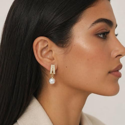 Pearl Clip on Earrings for Women - 14K Gold Silver Plated Cubic Zirconia Non Pierced Ear Clips Jewelry Gifts for Wedding Bridal Party Gifts - color: Gold-2 lines CZ