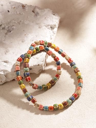 Boho Colorful Ceramic Bead Wrap Strand Bracelet for Women, Bohemian Hippie Summer Jewelry Gift - color: S04