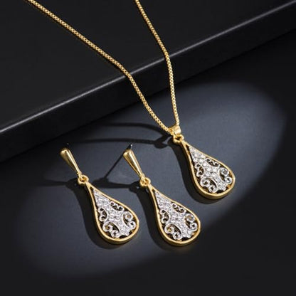 Elegant Wedding Bridal Crystal Teardrop Necklace Earrings Jewelry Set - style: jewelry set