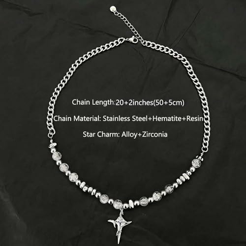 Gothic Cross Star Necklace For Men Women Silver Stainless Steel Cuban Link Paperclip Figaro Bead Chain Punk Kpop Y2k Goth Irregular Layered Cross Pendant Necklace Non Tarnish Jewelry Gift - color: Silver F