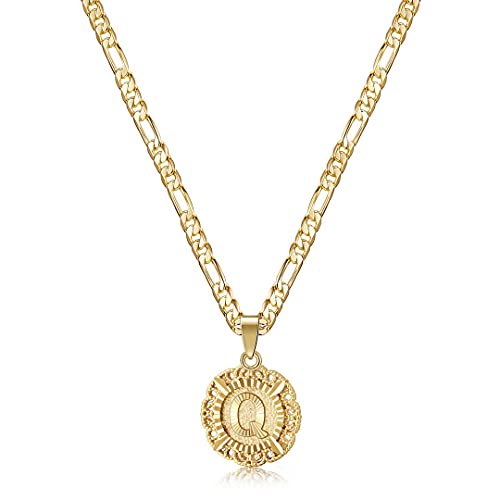KissYan Initial Necklaces for Women, 14K Gold Plated Round Letter Pendant Capital Monogram Necklace Alphabets from A-Z Figaro Chain Jewelry - color: Gold, style: Q
