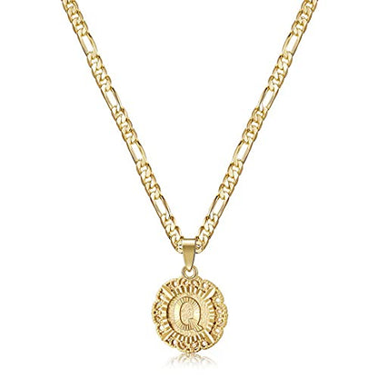 KissYan Initial Necklaces for Women, 14K Gold Plated Round Letter Pendant Capital Monogram Necklace Alphabets from A-Z Figaro Chain Jewelry - color: Gold, style: Q