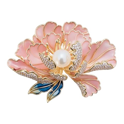 Flower Pearl Brooch Pins for Women Rhinestone Floral Lapel Pin Vintage Jade Orchid Magnolia Brooches Festival Holiday Wedding Party Prom Dress Jewelry Accessories - color: BPink