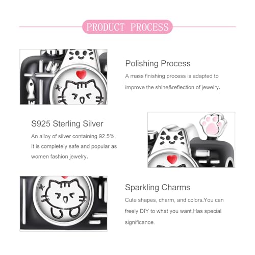 925 Sterling Silver Bead Charm for Pandora Bracelets and Necklaces,Pink Bow Cherry Butterfly Blue Ocean Pendant Bead Charms Jewelry Present Valentines Gifts for Wife/Girlfriend Women - style: Cat Camera Charm