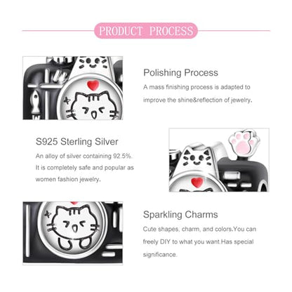 925 Sterling Silver Bead Charm for Pandora Bracelets and Necklaces,Pink Bow Cherry Butterfly Blue Ocean Pendant Bead Charms Jewelry Present Valentines Gifts for Wife/Girlfriend Women - style: Cat Camera Charm