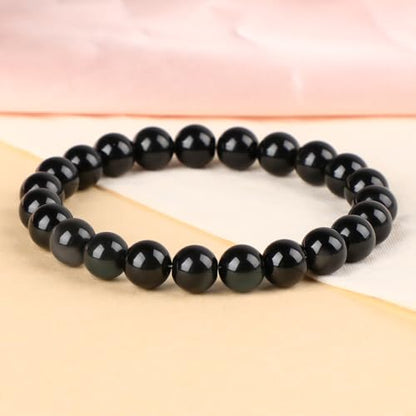 LPBeads Handmade Natural Gemstone Stretch Elastic Bracelet Healing Crystal Round Stone Beads Jewelry Gifts for Women Men - color: Black Obsidian, size: 8mm