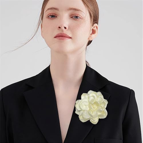 Dainty Fabric Rose Flower Large Brooch Lapel Pins Flower Brooches Pin Classic for Wedding Party Dance Banquet for Women Dress Suit Clothes Accessories Jewelry 100mm - color: Beige