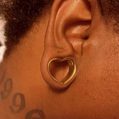 Casvort 4 PCS 8mm-25mm Hypoallergenic 316 Stainless Steel Cute Heart Double Flared Ear Gauges Plugs Ear Tunnels Saddle Plugs Body Piercing Jewelry - color: Gold, size: 5/8'' (16mm)