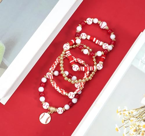 Ardorchid Halloween Bracelets for Women Pumpkin Ghost Steleton Bat Skull Beaded Stackable Stretchy Bracelet Rugby Thanksgiving Christmas Heishi Bracelets - color: Baseball Bracelets