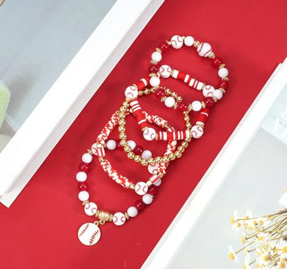 Ardorchid Halloween Bracelets for Women Pumpkin Ghost Steleton Bat Skull Beaded Stackable Stretchy Bracelet Rugby Thanksgiving Christmas Heishi Bracelets - color: Baseball Bracelets