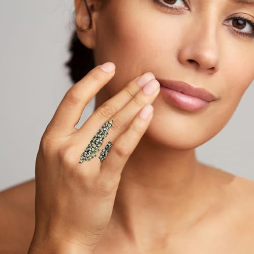 18K Gold Plated Rings for Women and Teen Girls Non Tarnish Cubic Zirconia Fidget Ring Butterfly/Snake/Mesh/Cross/Crown Knuckle Ring Open Adjustable Statement Stacking Chunky Rings - color: Green Magic