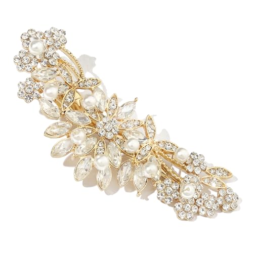 Hapibuy Crystal Rhinestone Pearl Hair Comb Gold Wedding Bridal Hair Pins Accessory - color: Gold-Hair Clip