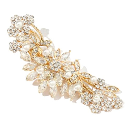 Hapibuy Crystal Rhinestone Pearl Hair Comb Gold Wedding Bridal Hair Pins Accessory - color: Gold-Hair Clip