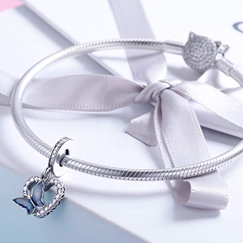 BISAER 925 Sterling Silver Charms for Bracelets Cat Dog Sloth Animal Beads Butterfly Fairy Heart Dangle Pendant Charms - color: Butterfly