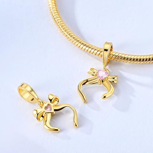 14K Gold Plated Charms for Bracelets Necklace Star Moon Cross Beads Woman | 925 Sterling Silver Charms Butterfly Cute Cat Dog Evil Eye Lucky Bracelet Beads Aesthetic Peandant Jewelry Gift for Mom - color: gold bow