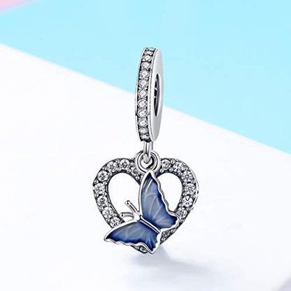 BISAER 925 Sterling Silver Charms for Bracelets Cat Dog Sloth Animal Beads Butterfly Fairy Heart Dangle Pendant Charms - color: Butterfly